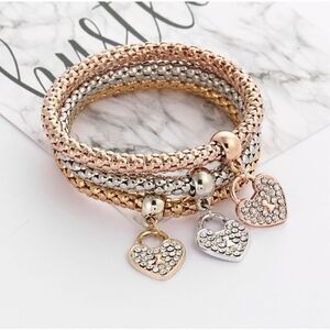 Heart pendant golden beaded bracelet, three color bracelets